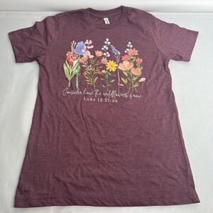 Consider the‎ Wildflowers Christian T-Shirt Luke 12:27 Berry Purple Faith Tee S